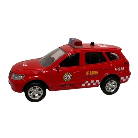 Diecast Red Fire Rescue SUV Toy W/ Opening Doors & Emergency Lights 5" - Picture 1 of 10